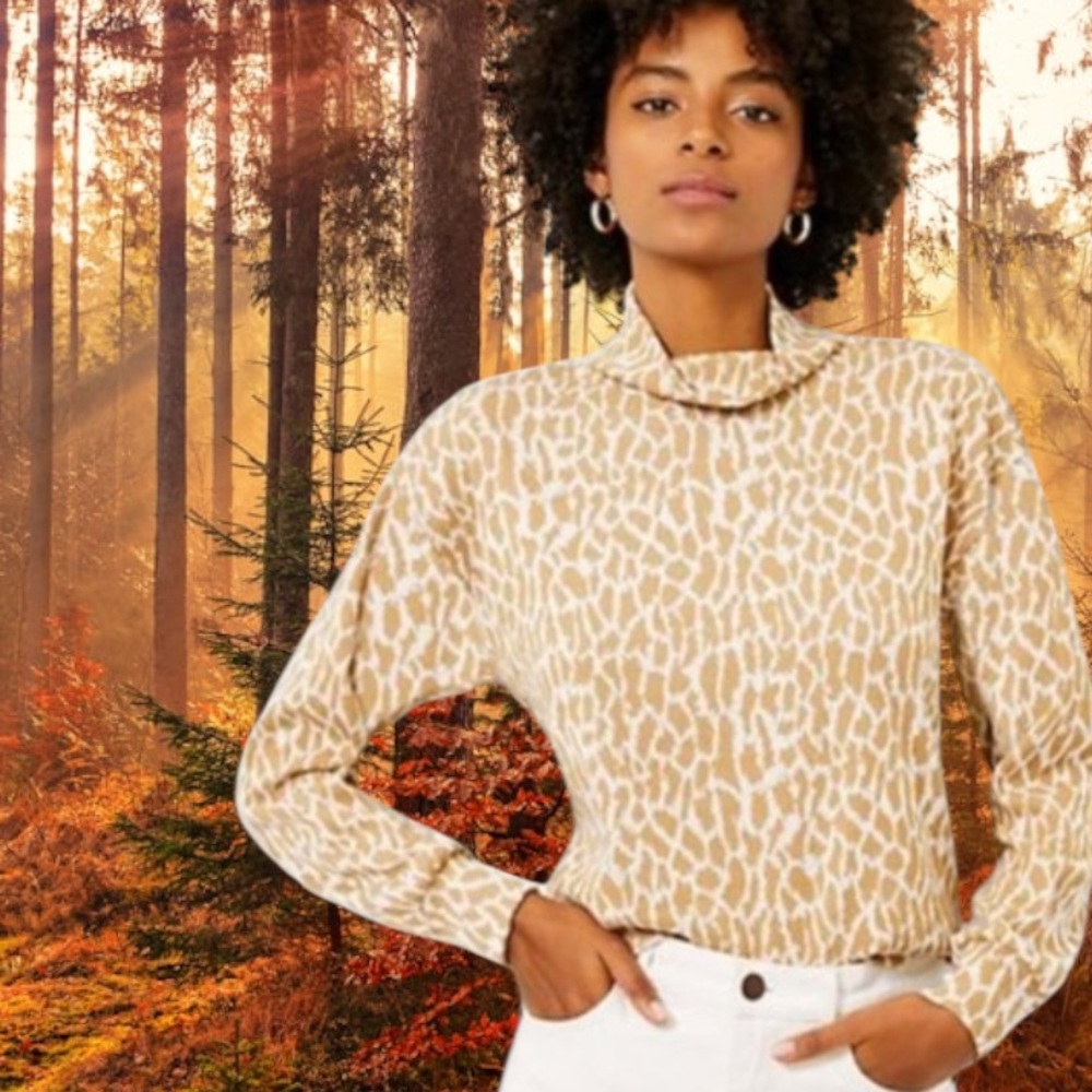 LOFT MOCKNECK PULLOVER ANIMAL PRINT SWEATER SIZE MEDIUM - Picture 7 of 10